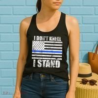 I Dont Kneel I Stand USA Blue Line Flag Women's Tank Top thumb 2