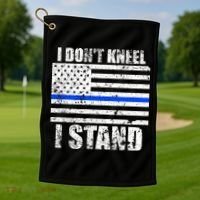 I Dont Kneel I Stand USA Blue Line Flag Golf Towel thumb 1