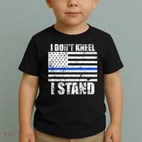 I Dont Kneel I Stand USA Blue Line Flag Toddler T-Shirt thumb 2