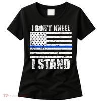 I Dont Kneel I Stand USA Blue Line Flag Women's T-Shirt thumb 0