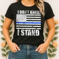 I Dont Kneel I Stand USA Blue Line Flag Women's T-Shirt thumb 2