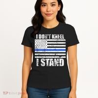 I Dont Kneel I Stand USA Blue Line Flag Women's T-Shirt thumb 4
