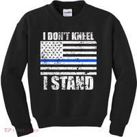 I Dont Kneel I Stand USA Blue Line Flag Kids Sweatshirt thumb 0