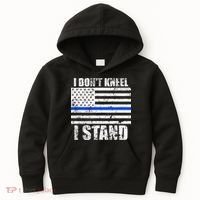 I Dont Kneel I Stand USA Blue Line Flag Kids Hoodie thumb 0