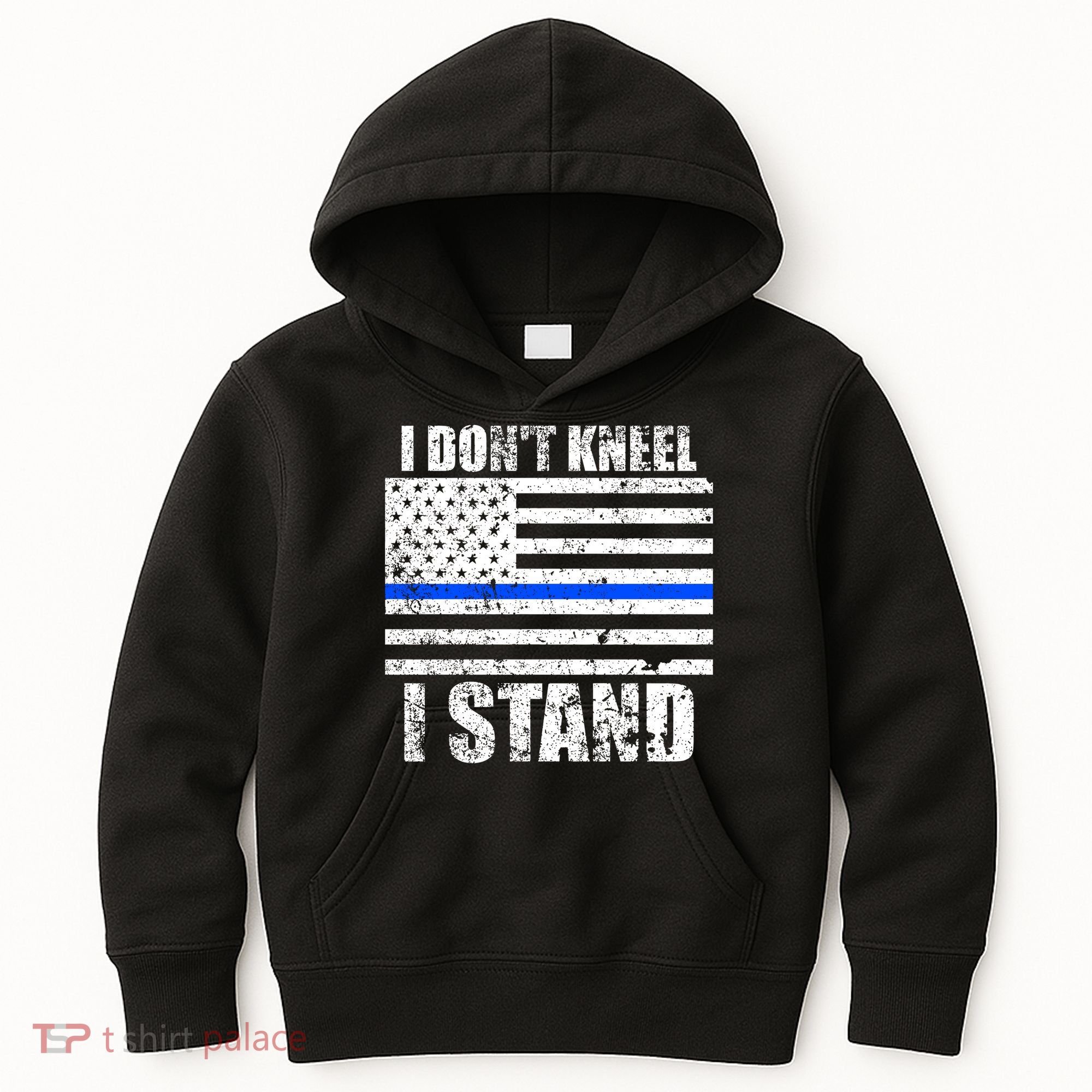 I Dont Kneel I Stand USA Blue Line Flag Kids Hoodie