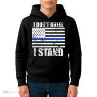 I Dont Kneel I Stand USA Blue Line Flag Kids Hoodie thumb 4