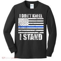 I Dont Kneel I Stand USA Blue Line Flag Kids Long Sleeve Shirt thumb 0