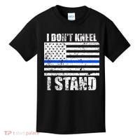 I Dont Kneel I Stand USA Blue Line Flag Kids T-Shirt thumb 0