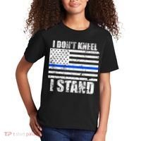 I Dont Kneel I Stand USA Blue Line Flag Kids T-Shirt thumb 2