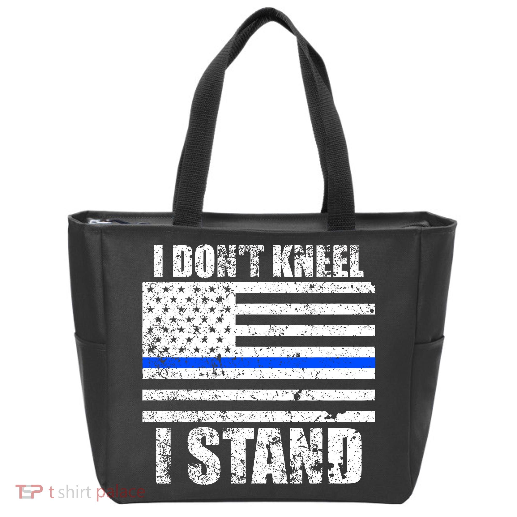 I Dont Kneel I Stand USA Blue Line Flag Tote Bag