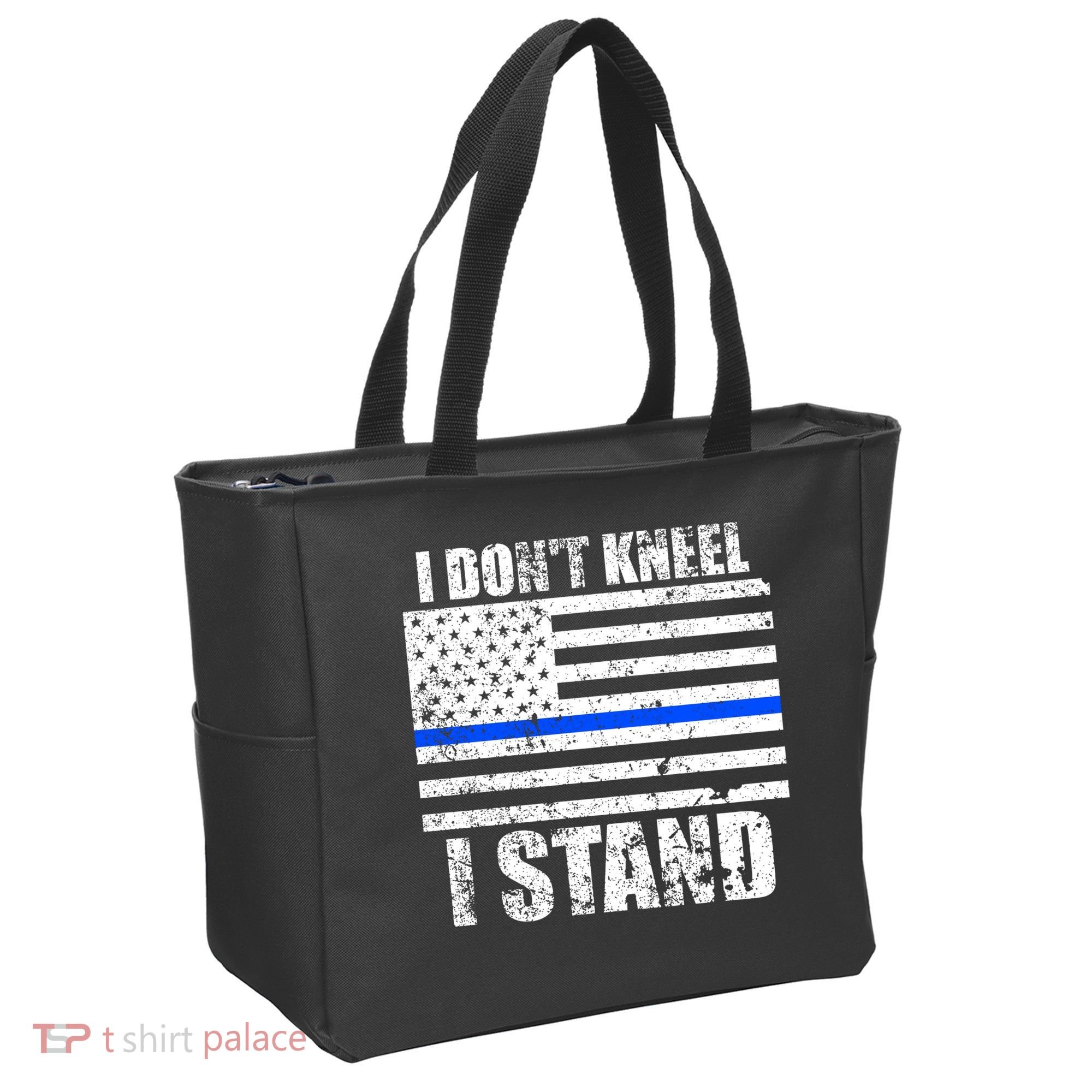 I Dont Kneel I Stand USA Blue Line Flag Tote Bag
