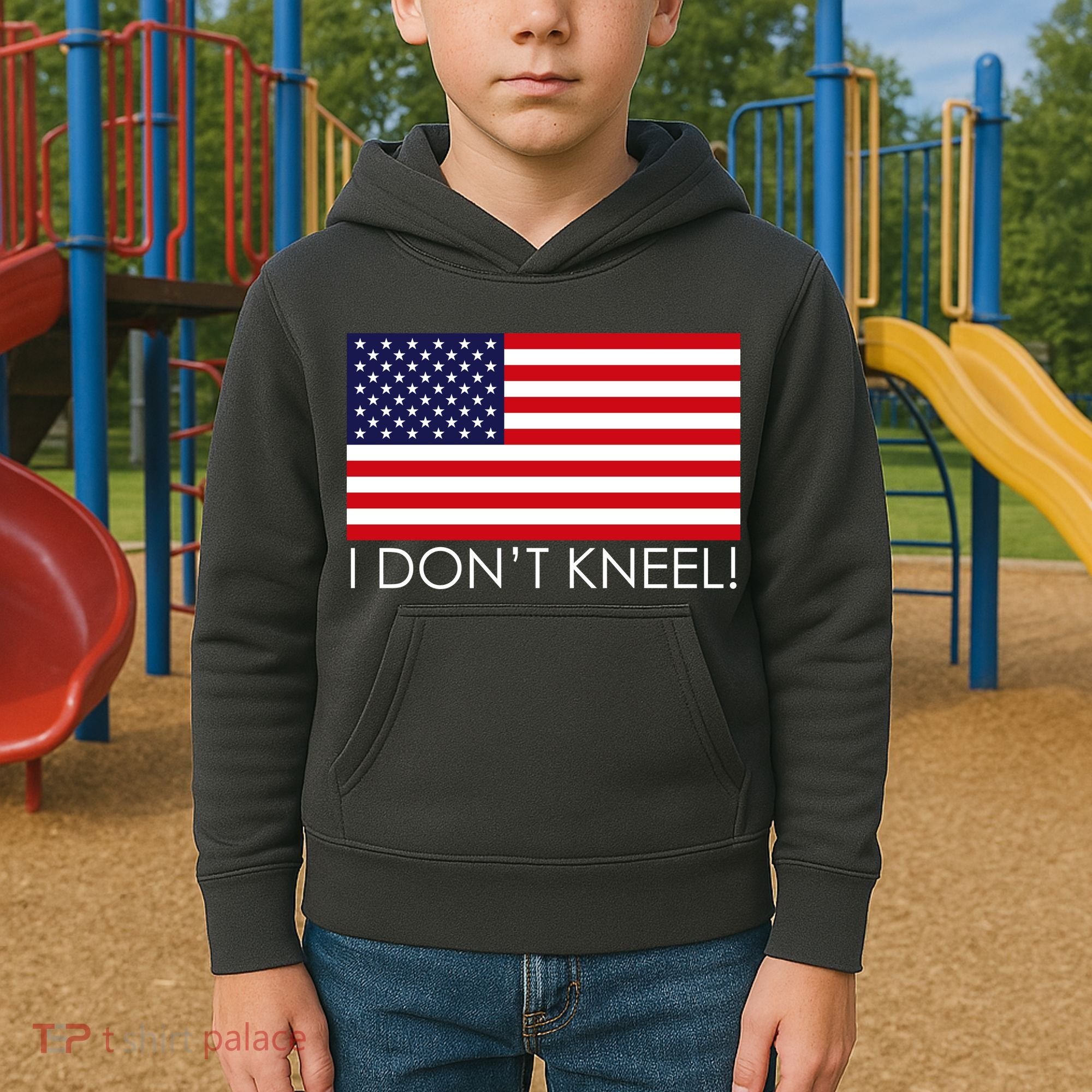 I Don't Kneel USA Flag Kids Hoodie