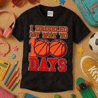 I Dribbled My Way To 100 Days Basketball Kids T-Shirt thumb 3