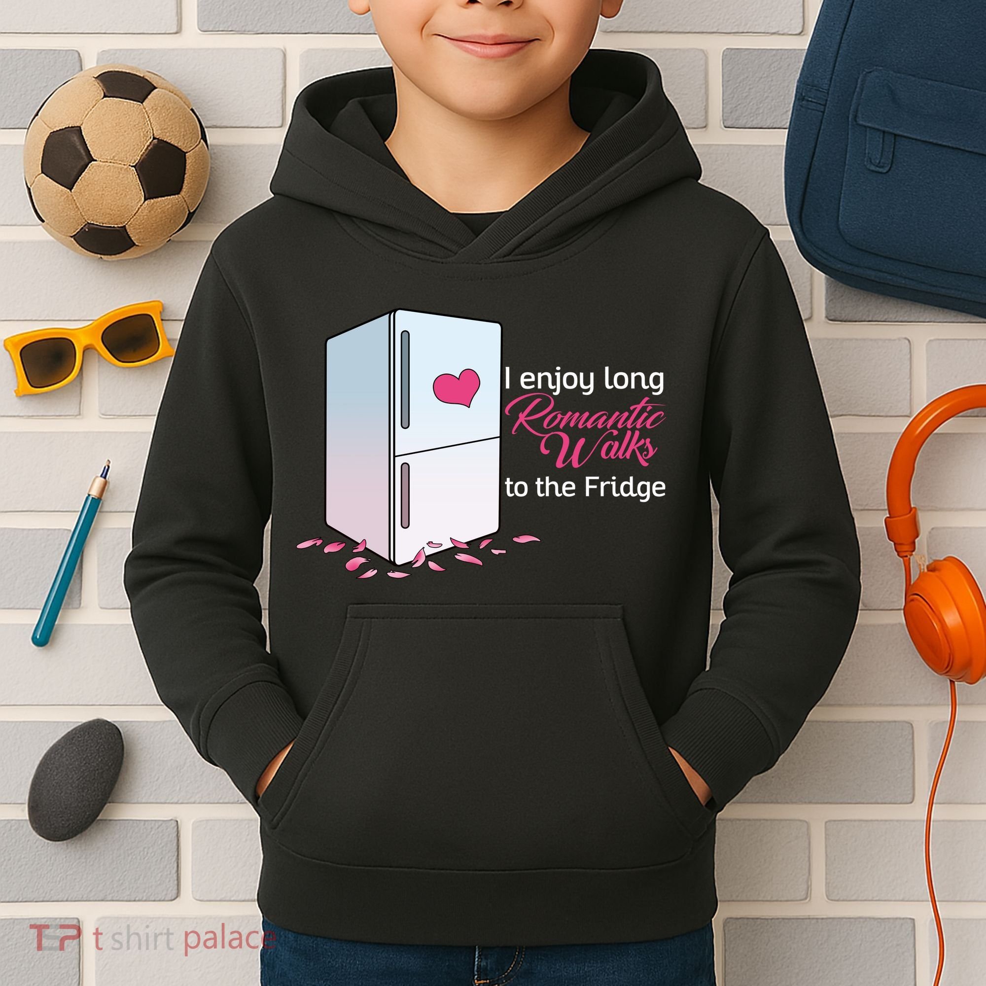 I Enjoy Long Romantic Walks To The Fridge Kids Hoodie
