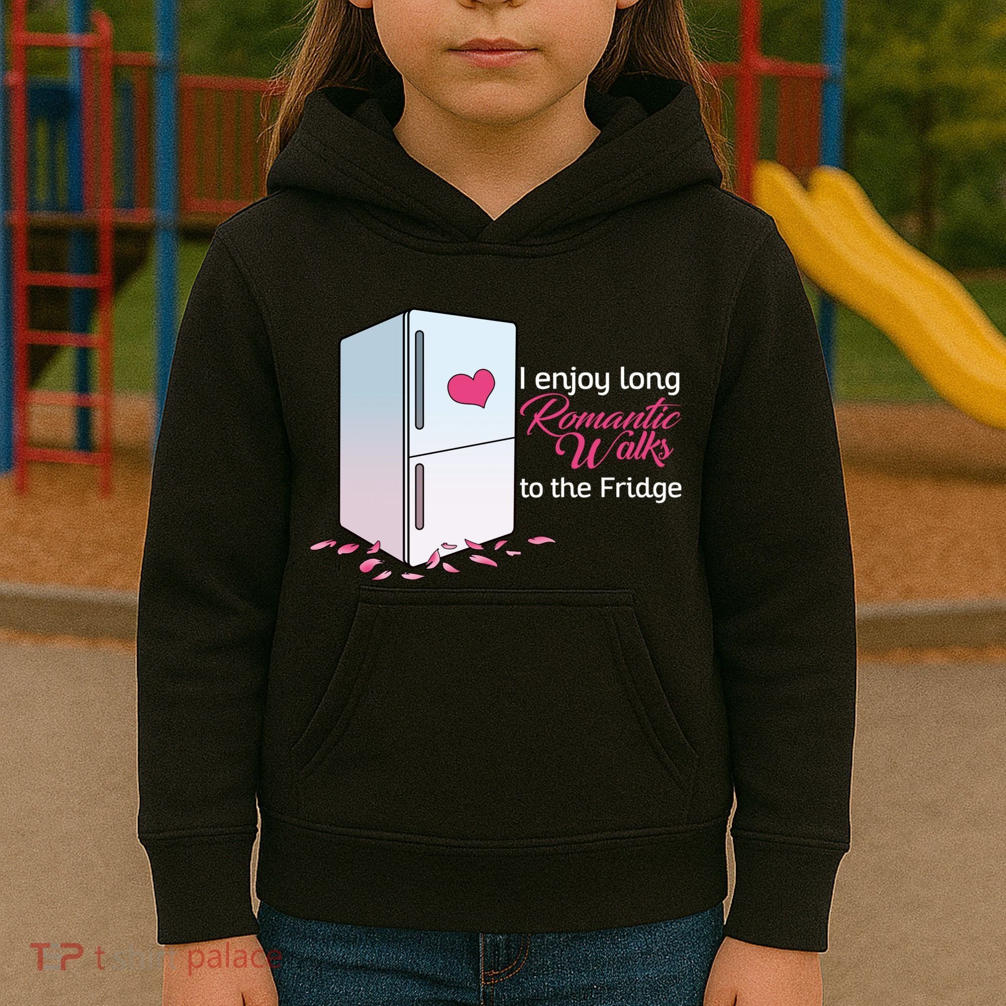 I Enjoy Long Romantic Walks To The Fridge Kids Hoodie