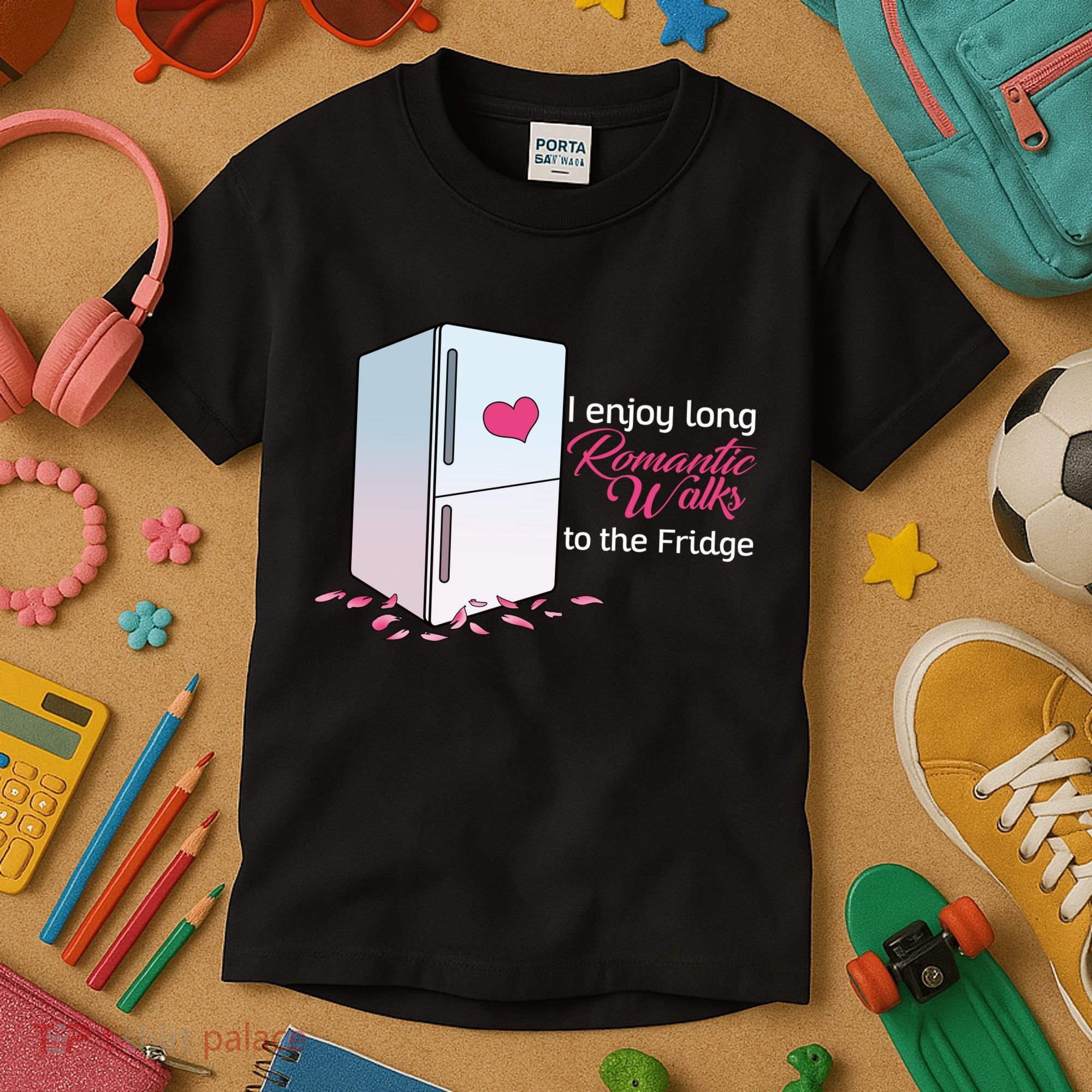 I Enjoy Long Romantic Walks To The Fridge Kids T-Shirt