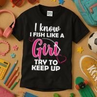 I Fish Like A Girl Try To Keep Up Kids T-Shirt thumb 3