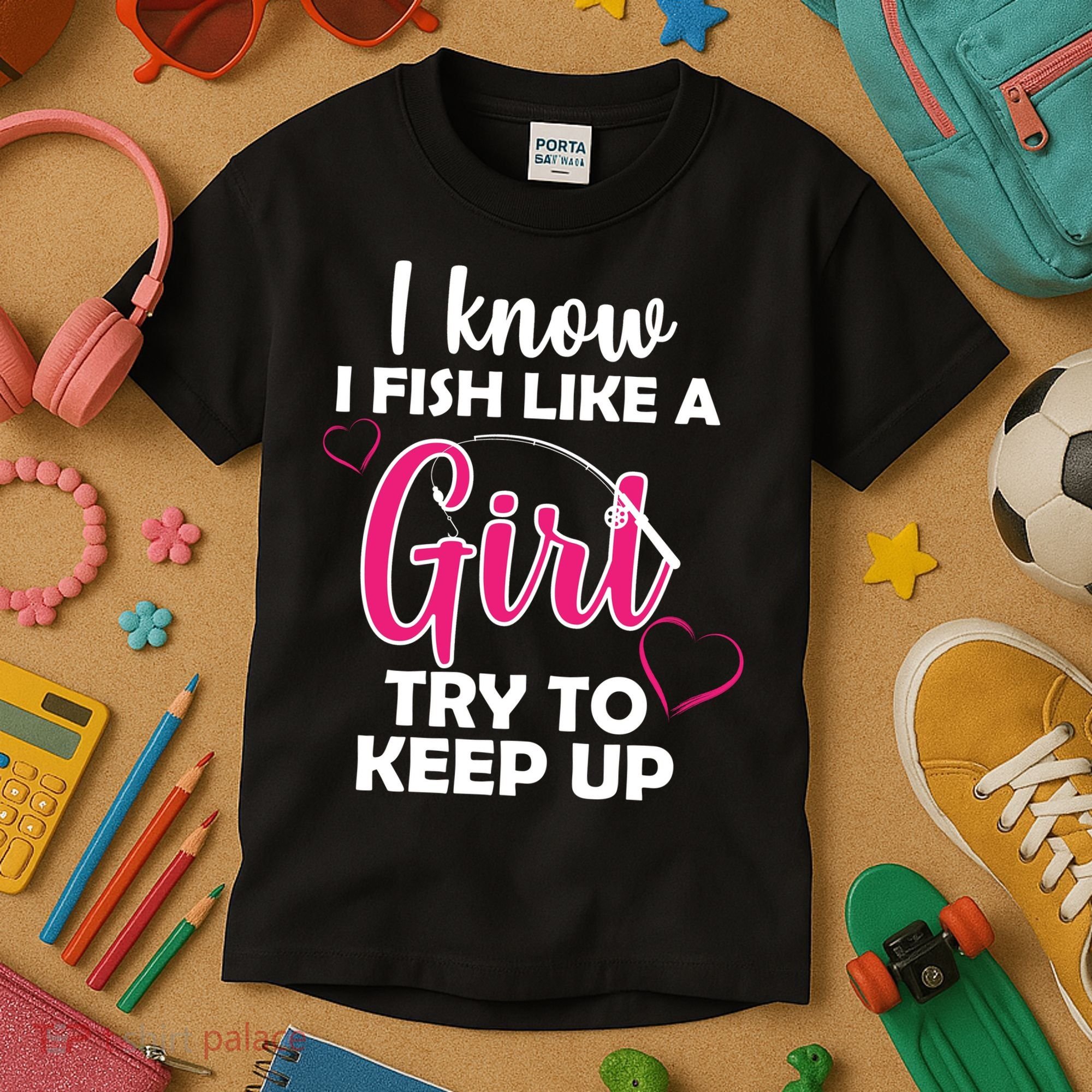 I Fish Like A Girl Try To Keep Up Kids T-Shirt