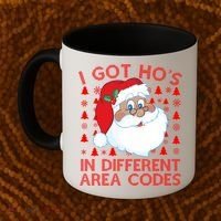 I Got Ho's In Different Aera Codes Santa Claus Ugly Christmas Coffee Mug thumb 2