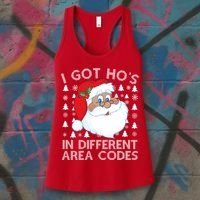 I Got Ho's In Different Aera Codes Santa Claus Ugly Christmas Women's Tank Top thumb 3