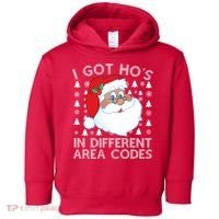 I Got Ho's In Different Aera Codes Santa Claus Ugly Christmas Toddler Hoodie thumb 0