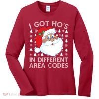 I Got Ho's In Different Aera Codes Santa Claus Ugly Christmas Women's Long Sleeve Shirt thumb 0