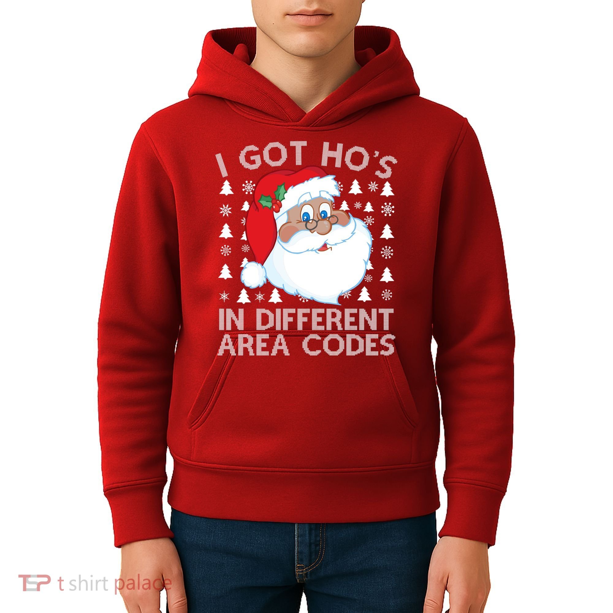 I Got Ho's In Different Aera Codes Santa Claus Ugly Christmas Kids Hoodie