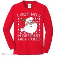 I Got Ho's In Different Aera Codes Santa Claus Ugly Christmas Kids Long Sleeve Shirt thumb 0