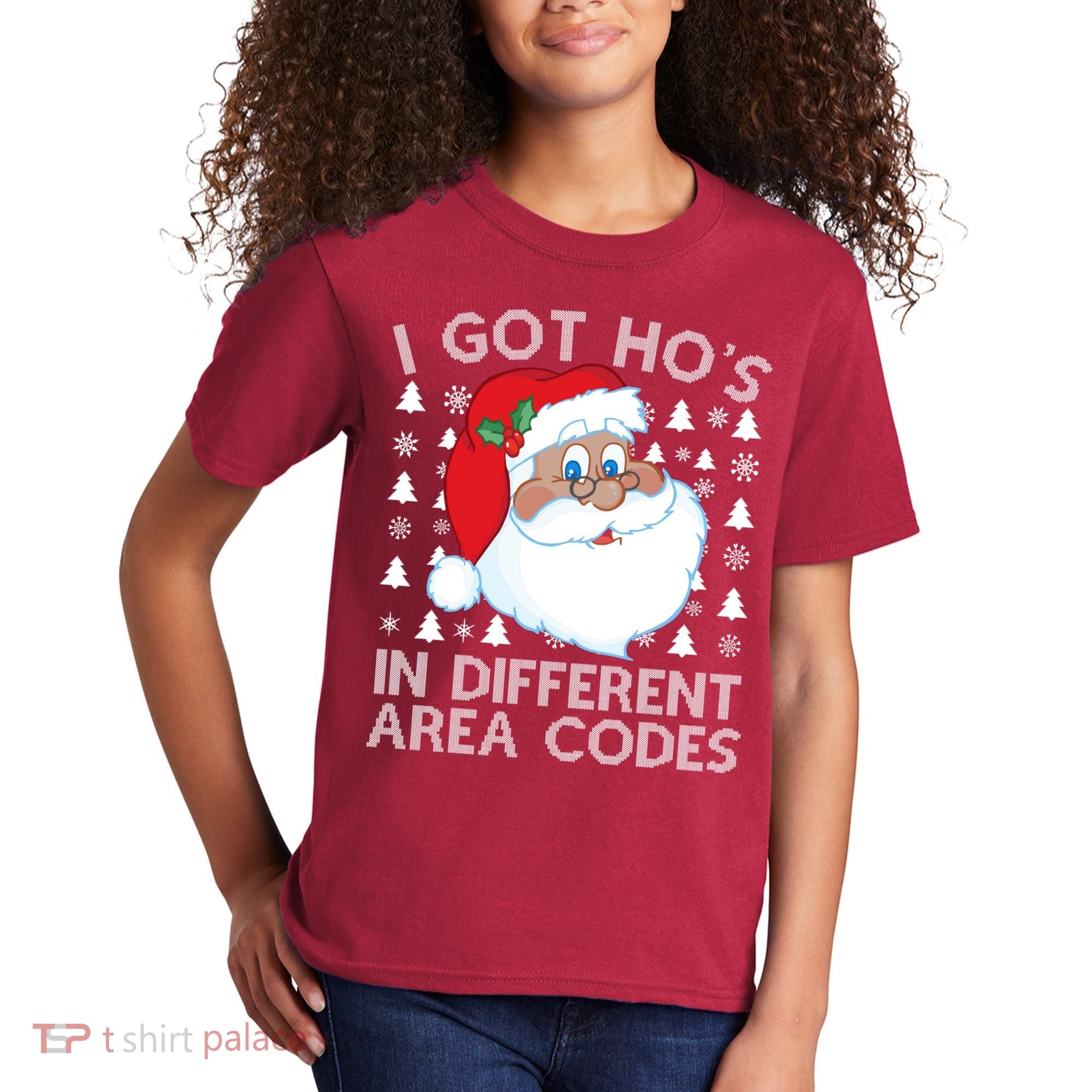 I Got Ho's In Different Aera Codes Santa Claus Ugly Christmas Kids T-Shirt