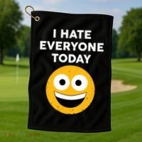 I Hate Everyone Today Smiley Emoji Golf Towel thumb 1