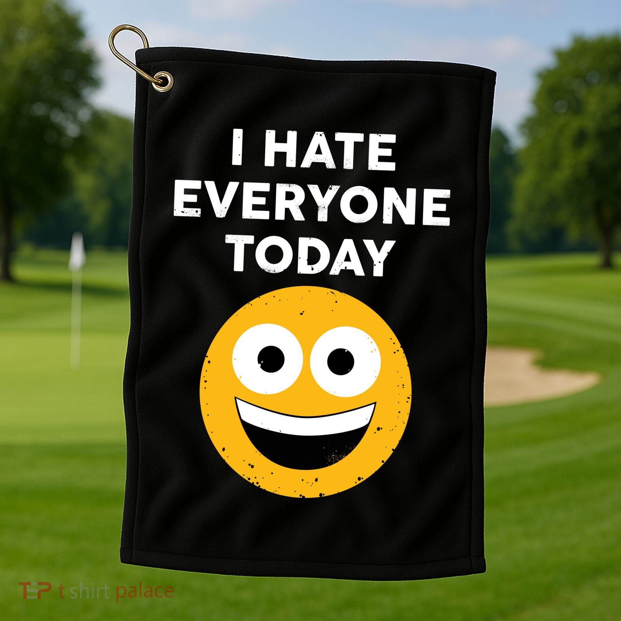 I Hate Everyone Today Smiley Emoji Golf Towel