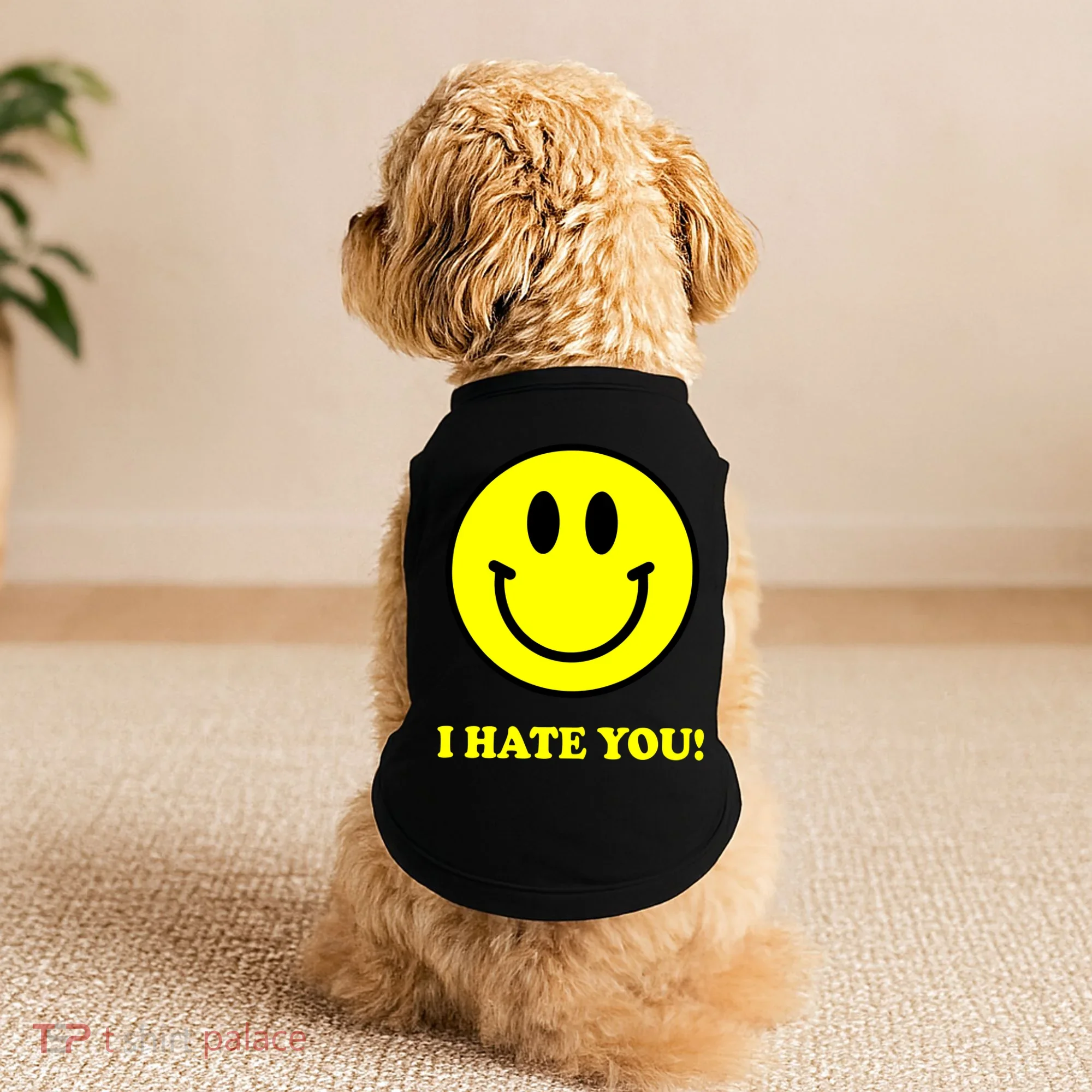 I Hate You Funny Smiley Face Emoji Doggie Tank