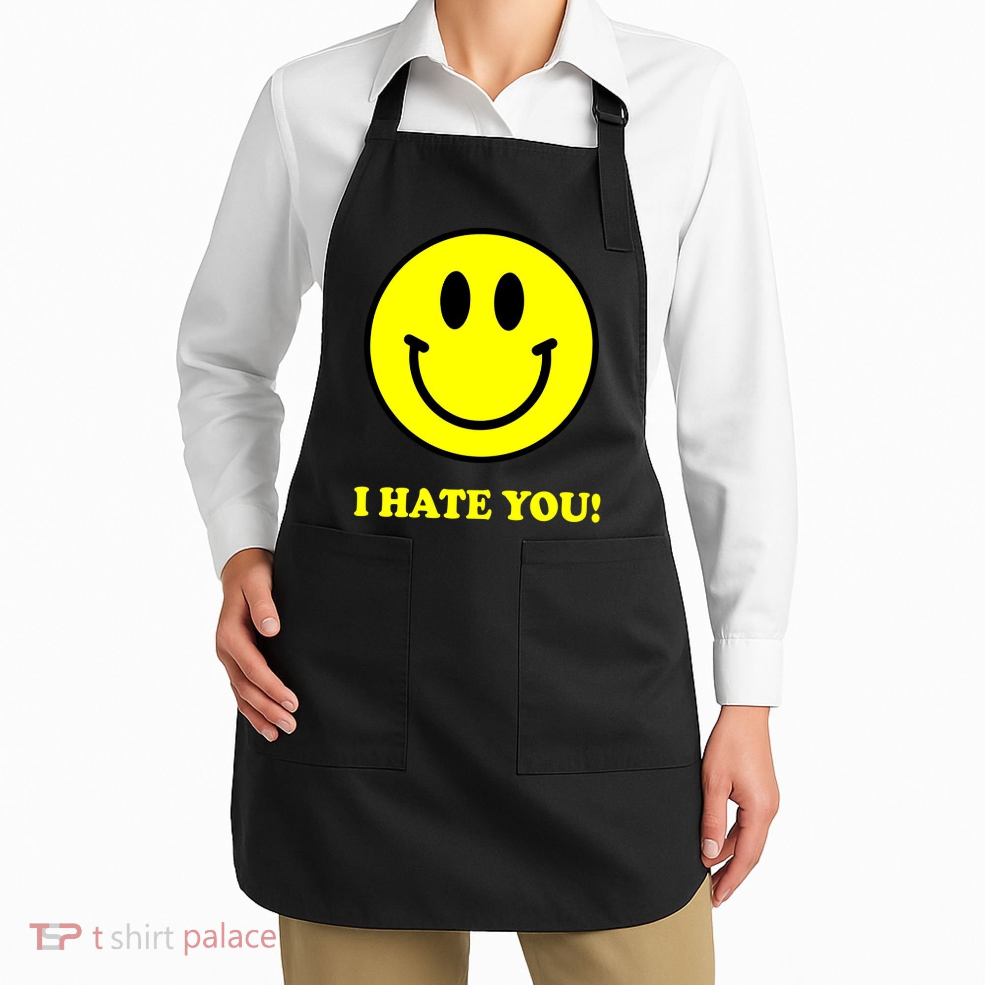 I Hate You Funny Smiley Face Emoji Apron