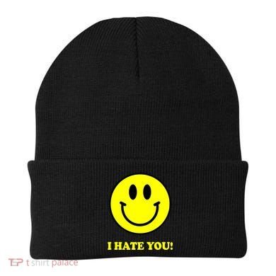 I Hate You Funny Smiley Face Emoji Beanie
