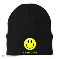 I Hate You Funny Smiley Face Emoji Beanie thumb 0