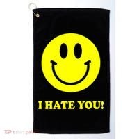 I Hate You Funny Smiley Face Emoji Golf Towel thumb 0