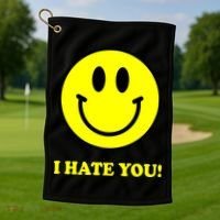 I Hate You Funny Smiley Face Emoji Golf Towel thumb 1