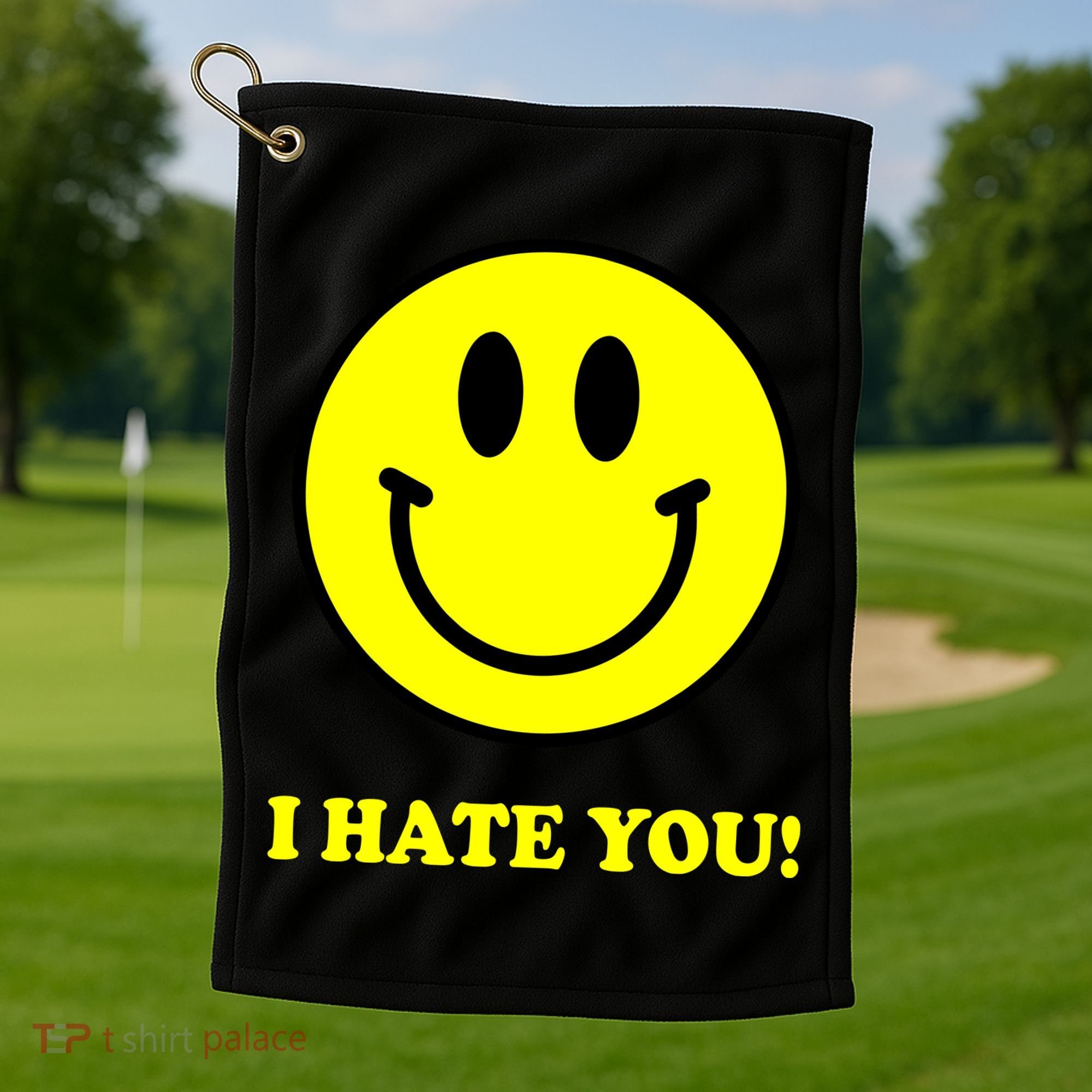 I Hate You Funny Smiley Face Emoji Golf Towel