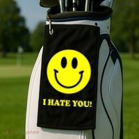 I Hate You Funny Smiley Face Emoji Golf Towel thumb 2