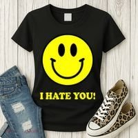 I Hate You Funny Smiley Face Emoji Women's T-Shirt thumb 3