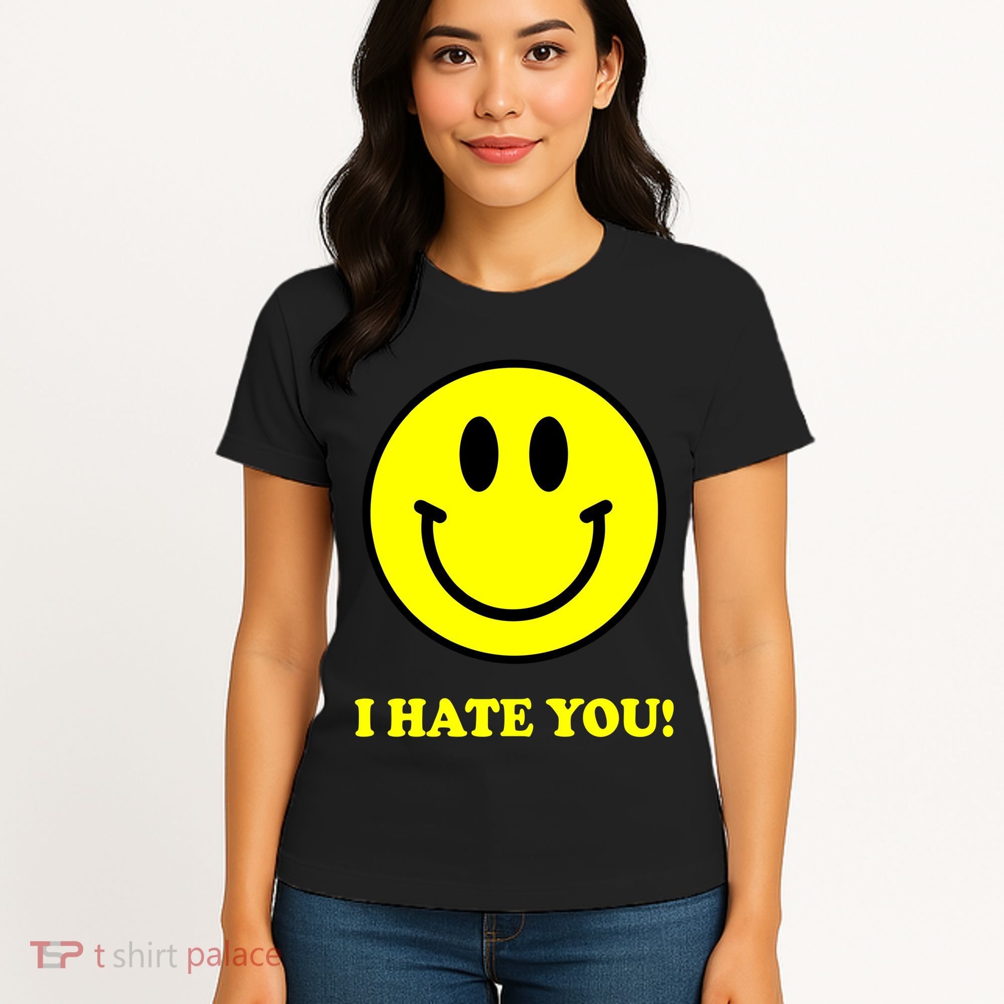 I Hate You Funny Smiley Face Emoji Women's T-Shirt