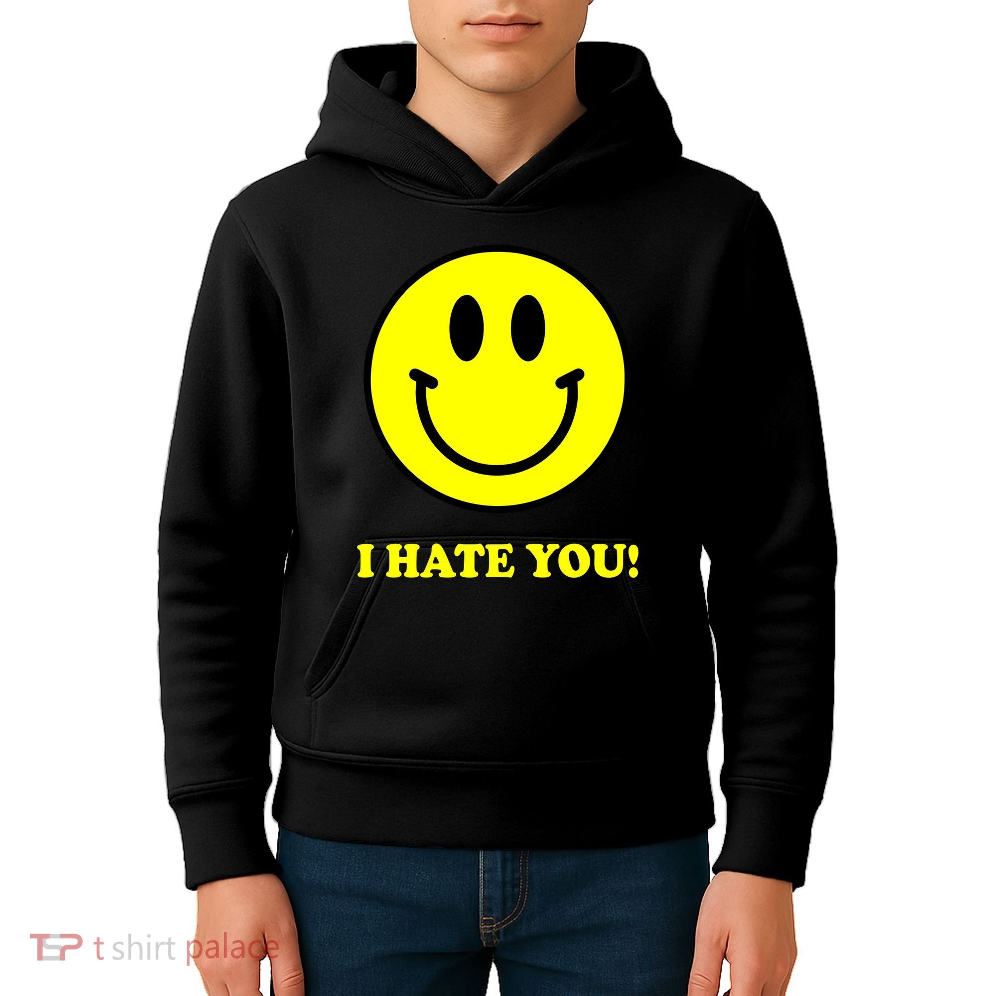 I Hate You Funny Smiley Face Emoji Kids Hoodie