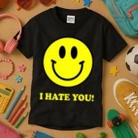 I Hate You Funny Smiley Face Emoji Kids T-Shirt thumb 3