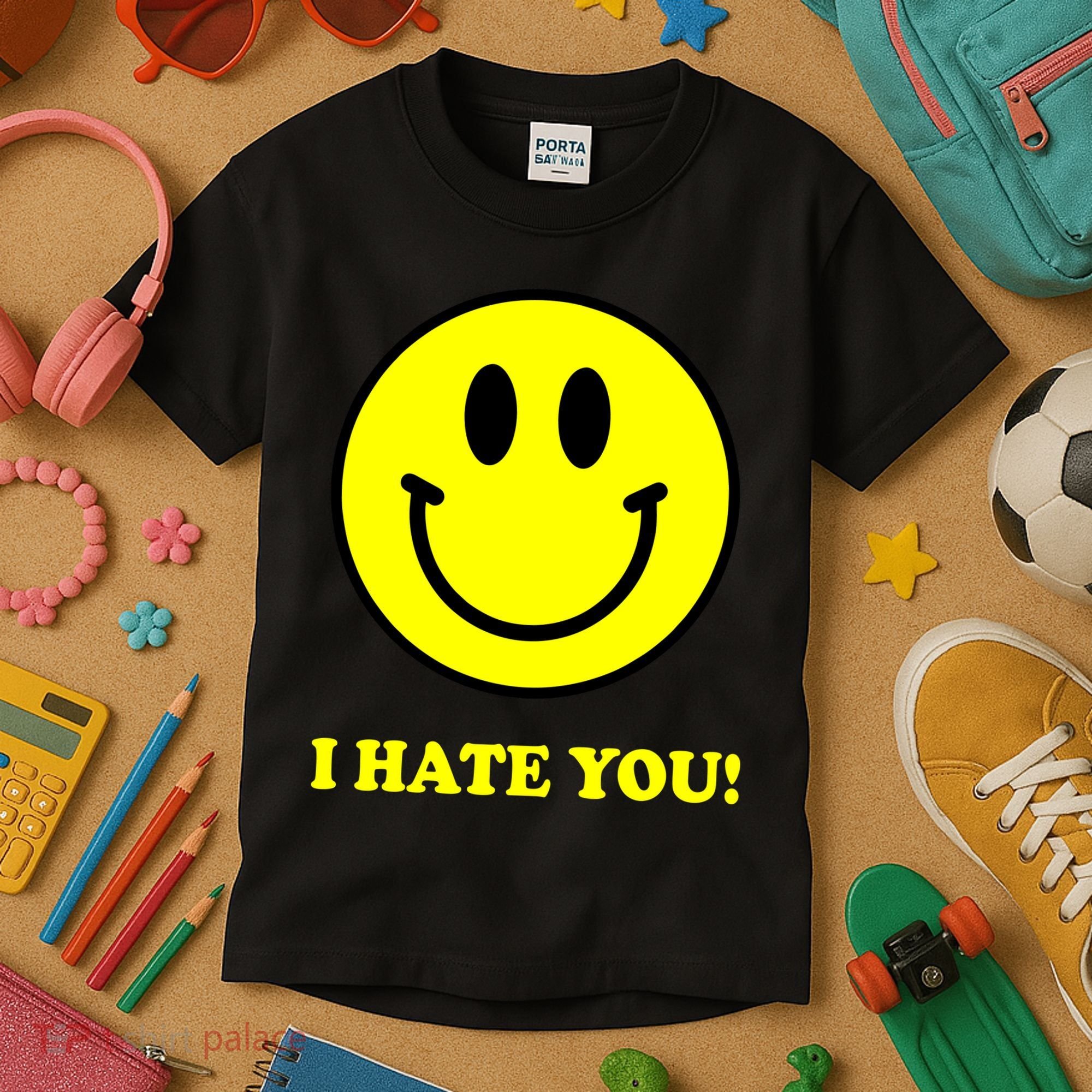 I Hate You Funny Smiley Face Emoji Kids T-Shirt