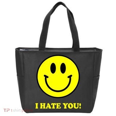 I Hate You Funny Smiley Face Emoji Tote Bag