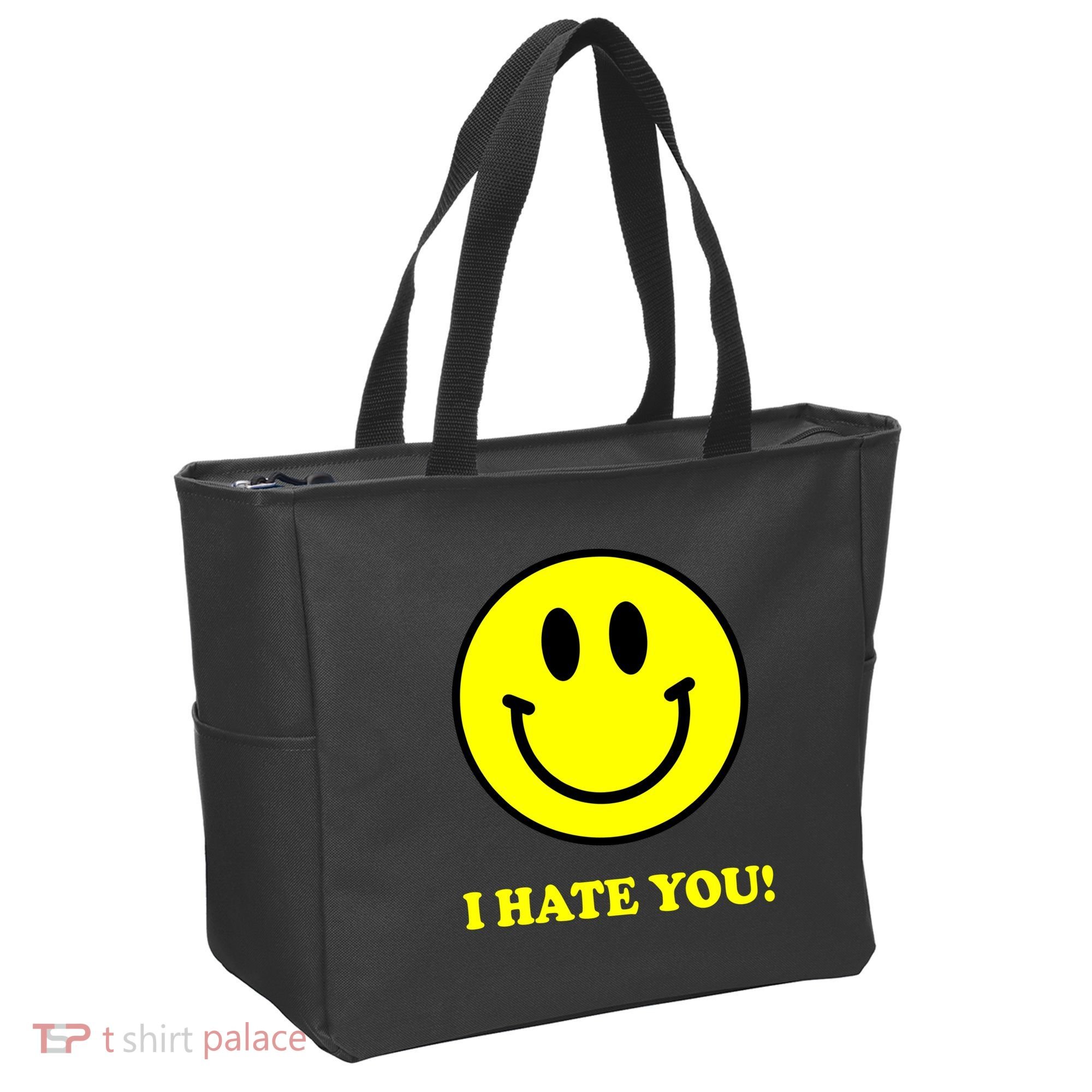I Hate You Funny Smiley Face Emoji Tote Bag