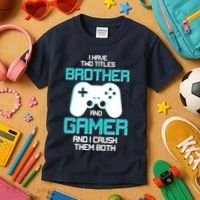 I Have Two Titles Brother Gamer And I Crush Them Both Kids T-Shirt thumb 3