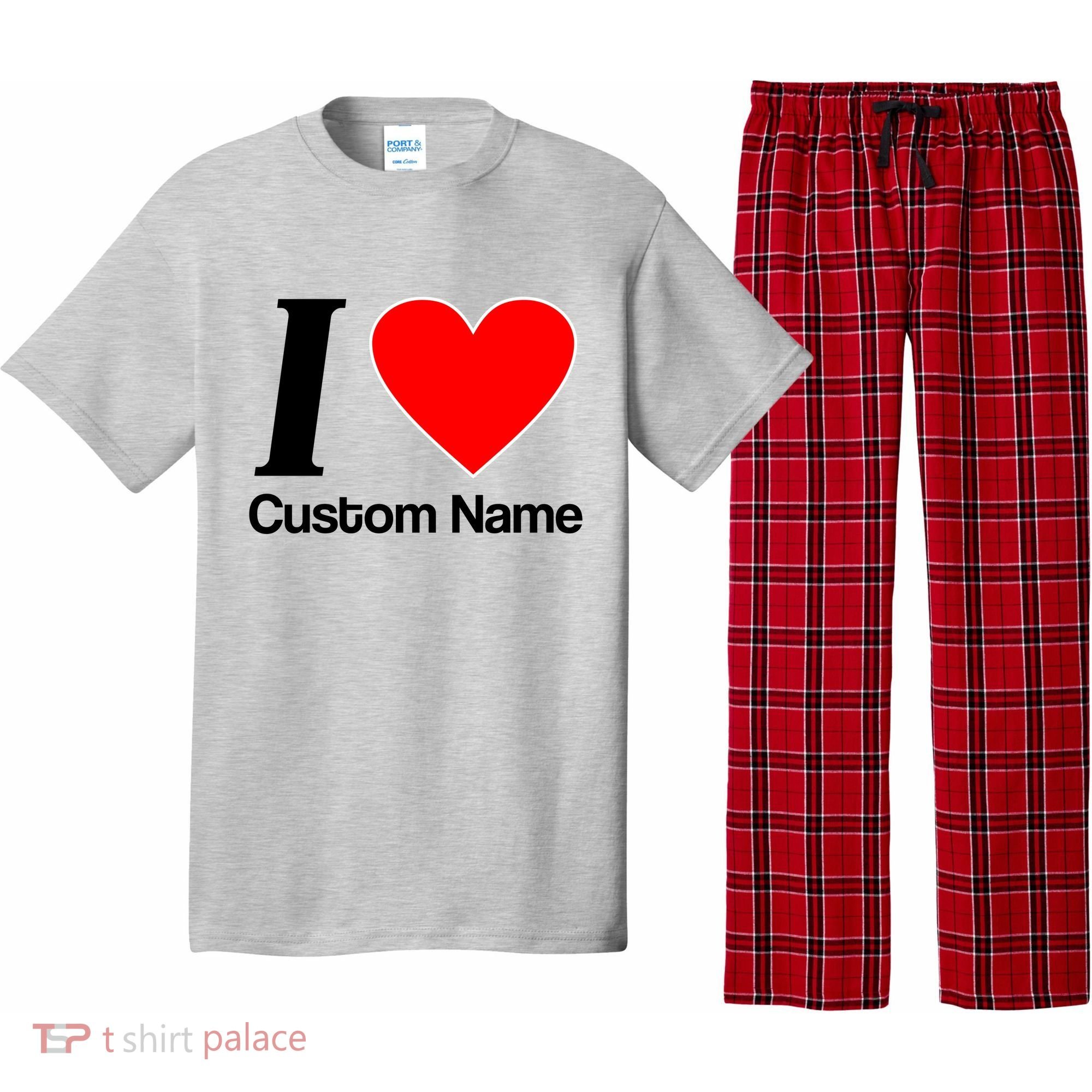 I Heart Custom Name Text Personalize Pajama Set