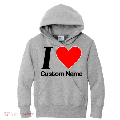 I Heart Custom Name Text Personalize Kids Hoodie