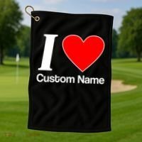 I Heart Custom Name Text Personalize Golf Towel thumb 1